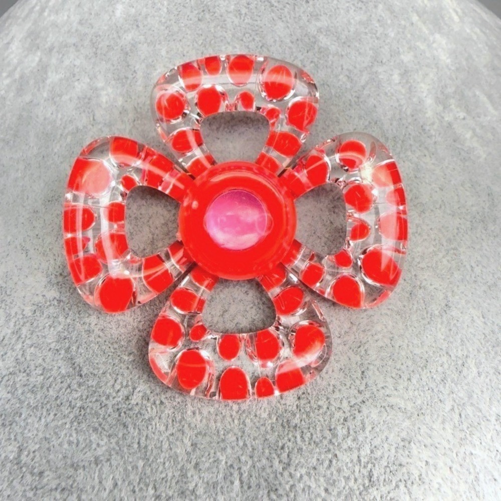 Vintage Lucite Bubble Brooch Mod Pop Art Pink Polk Dot Floral MCM